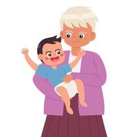 grootmoeder Holding een baby tekenfilm vector