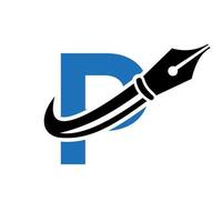 onderwijs logo Aan brief p concept met pen penpunt vector sjabloon