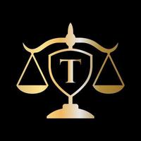 eerste brief t wet firma logo. wettelijk logo en advocaten concept vector