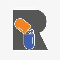 brief r geneeskunde tablet logo concept voor gezondheidszorg logo teken vector sjabloon