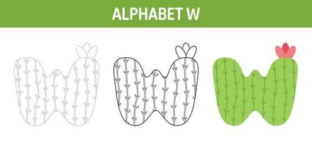 alfabet w traceren en kleur werkblad voor kinderen vector