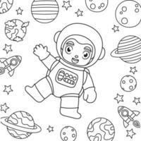 kleur boek voor kinderen astronaut groeten van ruimte met raket planeet en sterren vector