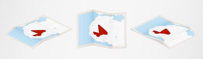 gevouwen kaart van Mali in drie verschillend versies. vector