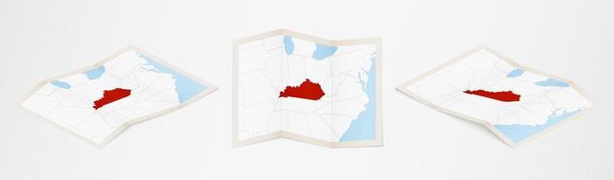 gevouwen kaart van Kentucky in drie verschillend versies. vector