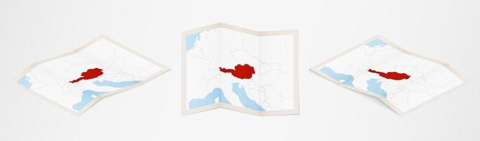 gevouwen kaart van Oostenrijk in drie verschillend versies. vector