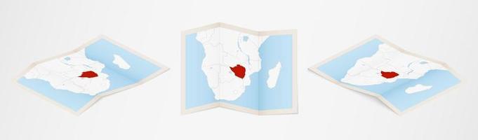 gevouwen kaart van Zimbabwe in drie verschillend versies. vector