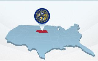 Nebraska staat kaart Aan Verenigde staten van Amerika kaart in perspectief. vector