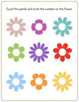 wiskunde werkblad voor peuter- kinderen. tellen oefening. voorjaar leerzaam spel voor kinderen. schattig bloemen vector