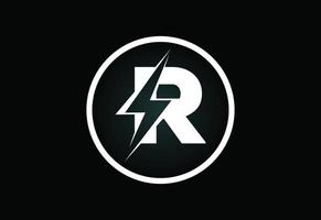 eerste r brief logo ontwerp met verlichting donder bout. elektrisch bout brief logo vector