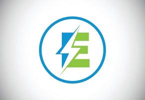 eerste e brief logo ontwerp met verlichting donder bout. elektrisch bout brief logo vector