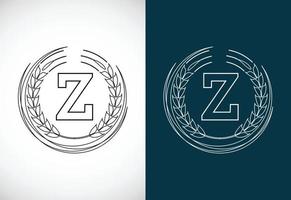 eerste brief z met tarwe lauwerkrans. biologisch tarwe landbouw logo ontwerp concept. landbouw logo. vector