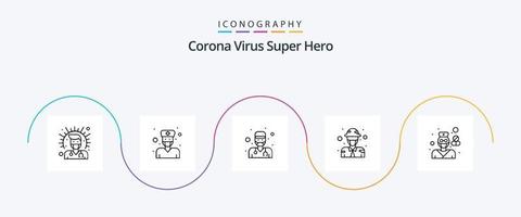 corona virus super held lijn 5 icoon pak inclusief mannetje. leger. covid dokter. leger. leger vector