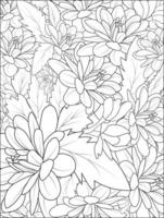 patroon met bloemen van dahlia. schets afdrukken met bloesems, bladeren, en bloemknoppen Aan een wit. een tekening met inkt contouren van Waterlelie dahlia. tropisch modieus exotisch bloemen poster of kleur Pagina's. vector