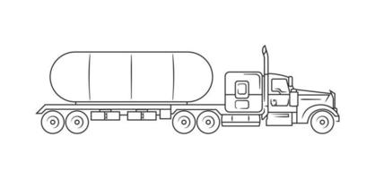 brandstof vrachtauto kant visie. vector lijn kunst illustratie