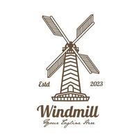 windmolen wijnoogst lijn kunst schets logo, gemakkelijk elektriciteit technologie. vector