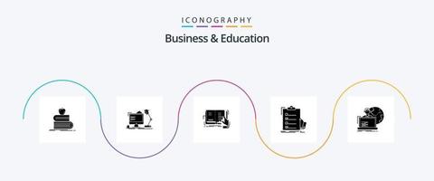 bedrijf en onderwijs glyph 5 icoon pak inclusief expertise. controlelijst. lamp. lezing. studie vector