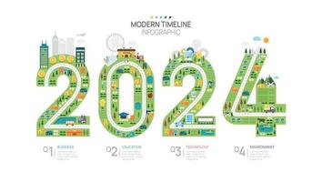 bedrijf 2024 weg kaart tijdlijn infographic sjabloon. modern mijlpaal element tijdlijn diagram kalender en 4 kwartaal onderwerpen, kan worden gebruikt voor vector infografieken, digitaal afzet presentaties.