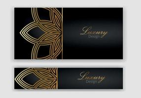 modern banier ontwerp set. luxe zwart, goud achtergrond met abstract patroon. premie vector sjabloon voor menu, nodig uit, brochure sjabloon, lux folder