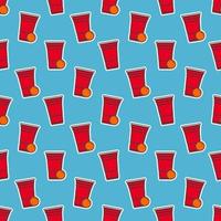 bier pong naadloos patroon. rood plastic cups Aan blauw achtergrond. beroemd Amerikaans partij drinken spel. vector achtergrond