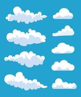 tekenfilm wolken reeks Aan blauw lucht, wit wolk vrij vector