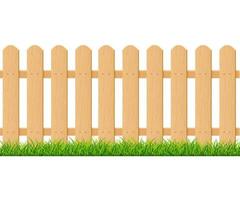 realistisch gedetailleerd 3d bruin hout hek met groen gras. vector