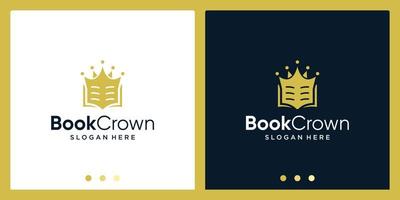 Open boek logo ontwerp inspiratie met kroon ontwerp logo. premie vector