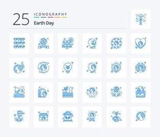 aarde dag 25 blauw kleur icoon pak inclusief bloem. denken. energie. groente. zonne- vector