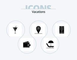 vakanties glyph icoon pak 5 icoon ontwerp. reizen . strand . paraplu. drank vector