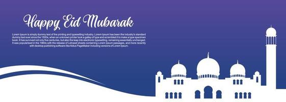 eid mubarak Islamitisch achtergrond, gelukkig eid mubarak banier illustratie, Islamitisch groet kaart religie moslim viering. Arabisch modern schoonschrift vector