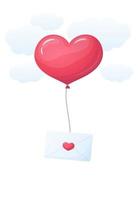 een hart vormig ballon met een envelop vliegend in de lucht. gelukkig valentijnsdag dag groet. vector. vector