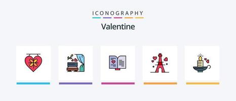 Valentijn lijn gevulde 5 icoon pak inclusief liefde. liefde. kaars. dag. valentijn. creatief pictogrammen ontwerp vector