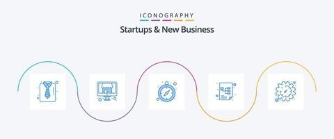 startups en nieuw bedrijf blauw 5 icoon pak inclusief versnelling. tijd. klok. document. project vector