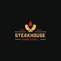 steak huis logo ontwerp met gekruiste hakmes symbool wijnoogst stijl grafisch vector