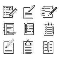 kladblok icoon set, verschillend stijl kladblok pictogrammen, schets notitieboekje icoon reeks pro vector