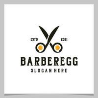 inspiratie logo ontwerp wijnoogst kapper schaar met ei logo. premie vector