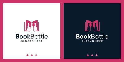 Open boek logo ontwerp inspiratie met fles ontwerp logo. premie vector