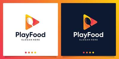 voedsel lepel vork logo met muziek- video logo ontwerp inspiratie of Speel knop. premie vector