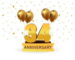 34 verjaardag goud getallen met gouden confetti. viering verjaardag evenement partij sjabloon. vector