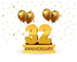 32 verjaardag goud getallen met gouden confetti. viering verjaardag evenement partij sjabloon. vector