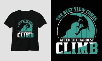 beklimming t-shirt ontwerp concept. ontworpen met berg, silhouet, bomen en wijnoogst stijl. vector