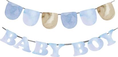 waterverf baby jongen blauw en beige boho vlaggedoek illustratie. haar een jongen reeks vector