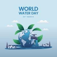 wereld water dag de aarde giet uit water naar nederzettingen tekenfilm illustratie vector