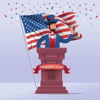 van de president dag oom Sam viering tekenfilm karakter met Verenigde Staten van Amerika vlag symbool illustratie vector
