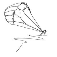 kitesurfen lijn kunst, water sport schetsen, schets tekening, mannetje illustratie, zwart wit lijnen, grafisch vector atleet