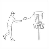 schijf golf lijn kunst, sport schets schetsen, frisbee tekening, minimalistische atleet, vector illustratie, kleur ontwerp