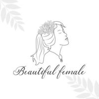 botanisch bloemen element hand- getrokken lijn kunst vrouw logo met wild bloem en bladeren. logo voor spa en schoonheid logo vector