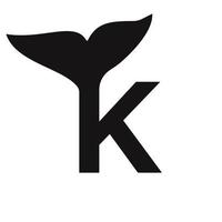 brief k walvis logo ontwerp sjabloon vector teken