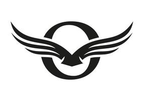brief O vleugel logo voor vervoer, vracht, vervoer logotype vector sjabloon