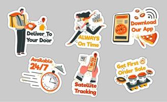 sticker ontwerp reeks met levering toepassing vector