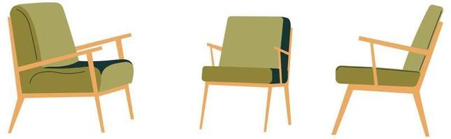 retro fauteuil met zacht kleding stof en houten baseren vector